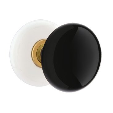 Double Dummy Ebony Porcelain Knob With Porcelain Rosette in French Antique Brass Center Ring