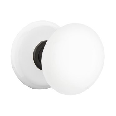 Double Dummy Ice White Porcelain Knob With Porcelain Rosette and Oil Rubbed Bronze Center Ring