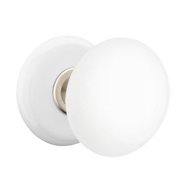 Passage Ice White Porcelain Knob With Porcelain Rosette and Satin Nickel Center Ring