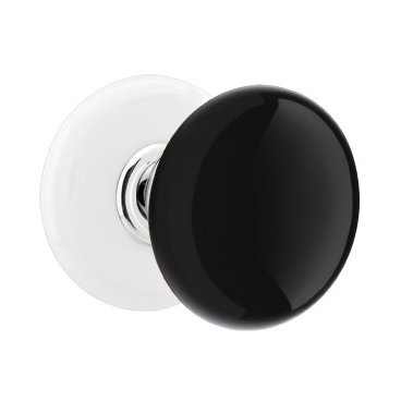 Privacy Ebony Porcelain Knob With Porcelain Rosette in Polished Chrome Center Ring