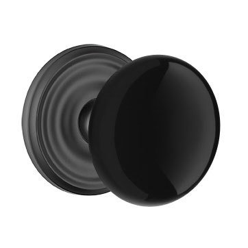 Single Dummy Ebony Porcelain Knob With Regular Rosette  in Flat Black