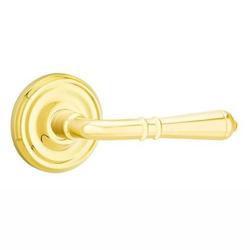 Single Dummy Right Handed Turino Door Lever With Regular Rose in Unlacquered Brass