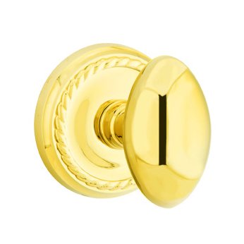 Single Dummy Egg Door Knob With Rope Rose in Unlacquered Brass