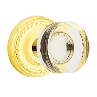 Single Dummy Modern Disc Glass Door Knob with Rope Rose in Unlacquered Brass