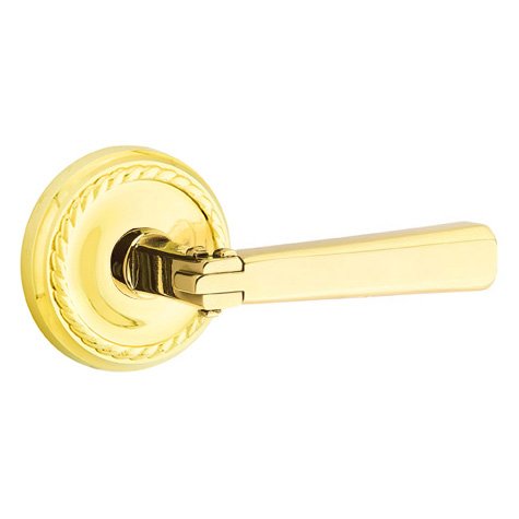 Right Handed Single Dummy  Arts & Crafts Door Lever with Rope Rose in Unlacquered Brass