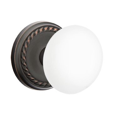Double Dummy Ice White Porcelain Knob With Rope Rosette  in Oil Rubbed Bronze
