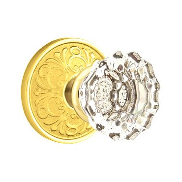Single Dummy Astoria Door Knob with Lancaster Rose in Polished Brass