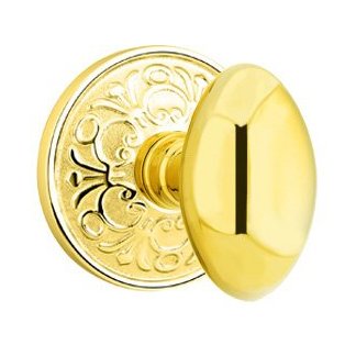 Single Dummy Egg Door Knob With Lancaster Rose in Polished Brass