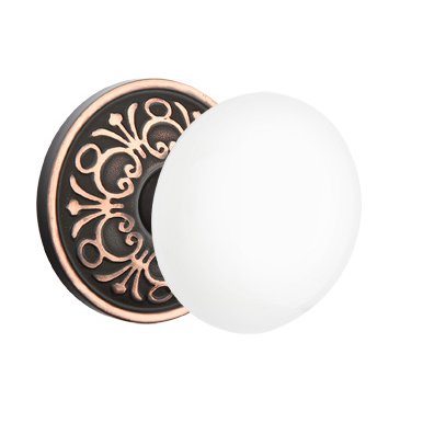 Single Dummy Ice White Porcelain Knob With Lancaster Rosette  in Oil Rubbed Bronze