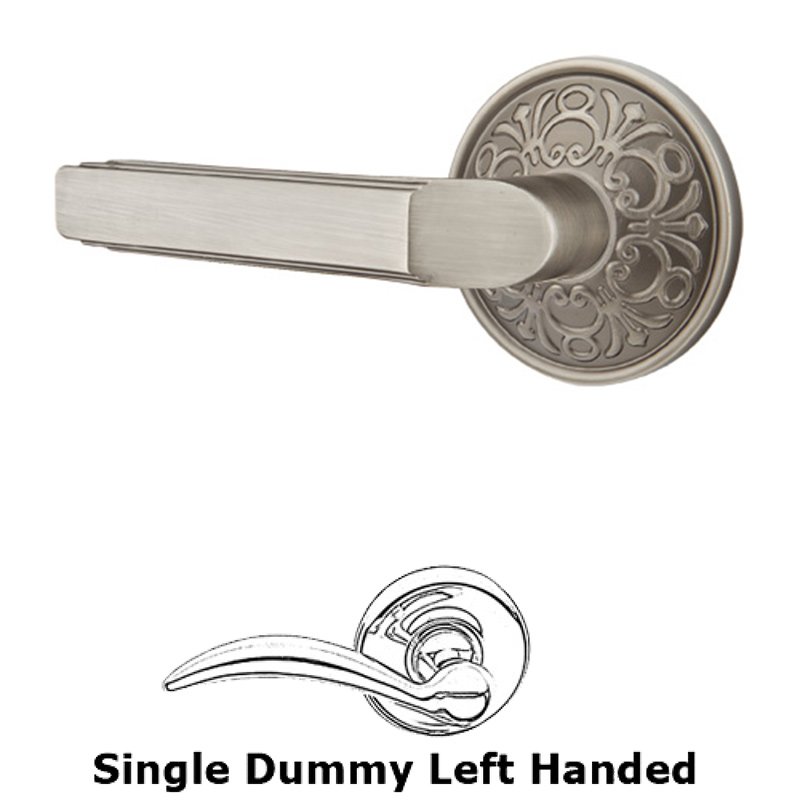 Single Dummy Left Handed Milano Door Lever With Lancaster Rose in Pewter