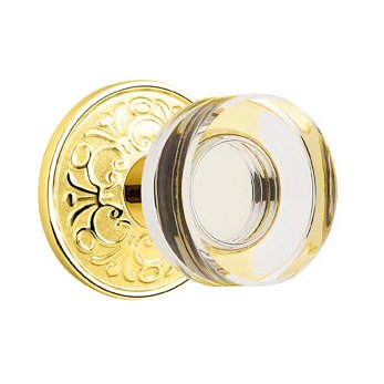 Single Dummy Modern Disc Glass Door Knob with Lancaster Rose in Polished Brass