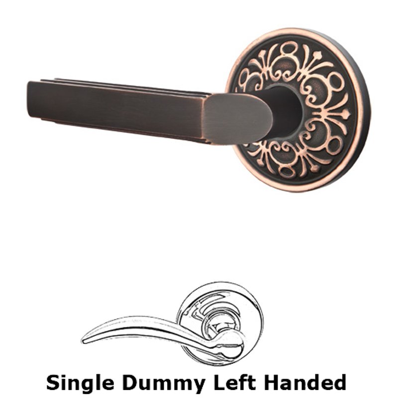 Single Dummy Left Handed Milano Door Lever With Lancaster Rose in Oil Rubbed Bronze