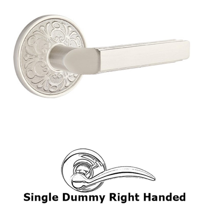 Single Dummy Right Handed Milano Door Lever With Lancaster Rose in Satin Nickel