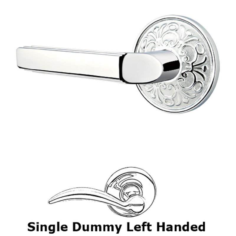 Single Dummy Left Handed Milano Door Lever With Lancaster Rose in Polished Chrome
