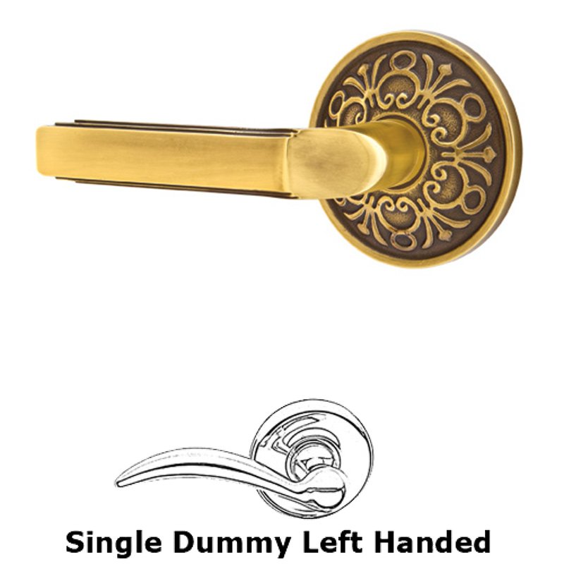 Single Dummy Left Handed Milano Door Lever With Lancaster Rose in French Antique Brass