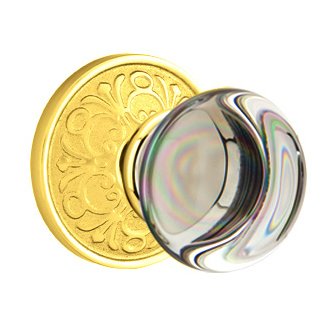 Single Dummy Providence Door Knob with Lancaster Rose in Polished Brass