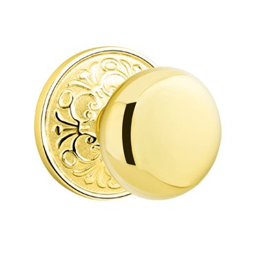 Single Dummy Providence Door Knob With Lancaster Rose in Unlacquered Brass