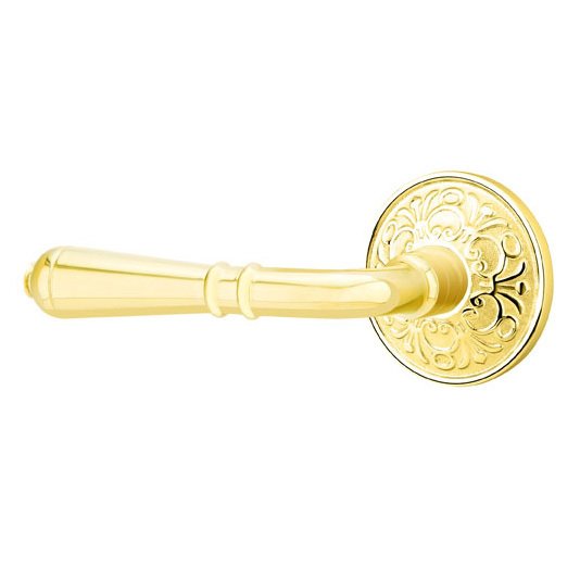Single Dummy Left Handed Turino Door Lever With Lancaster Rose in Unlacquered Brass