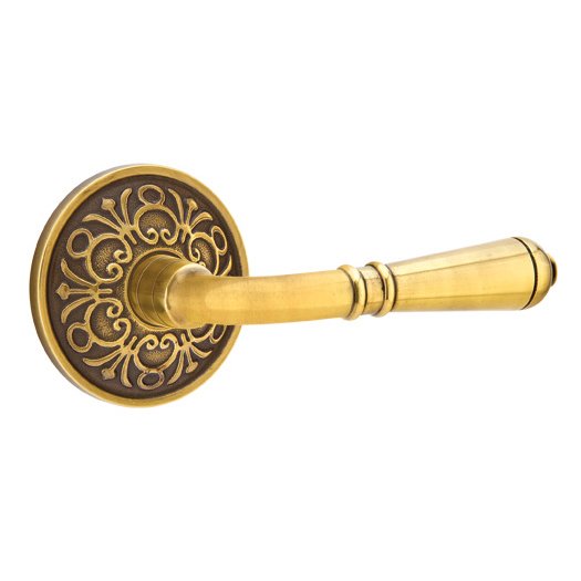 Single Dummy Right Handed Turino Door Lever With Lancaster Rose in French Antique Brass