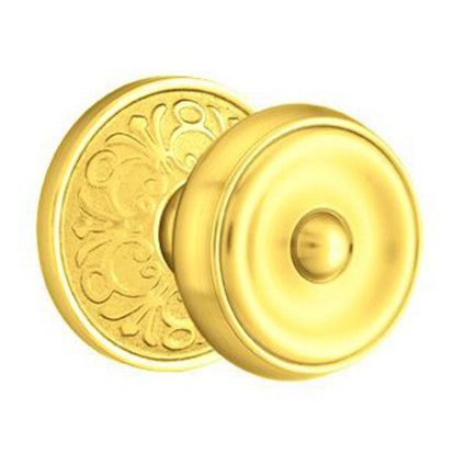 Single Dummy Waverly Door Knob With Lancaster Rose in Unlacquered Brass