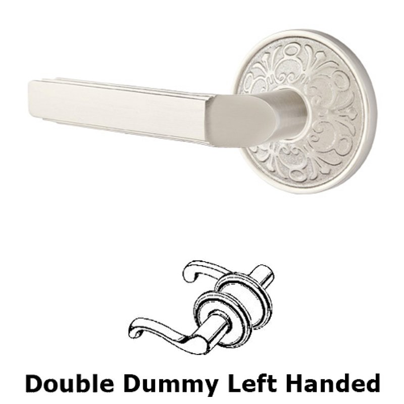 Double Dummy Left Handed Milano Door Lever With Lancaster Rose in Satin Nickel
