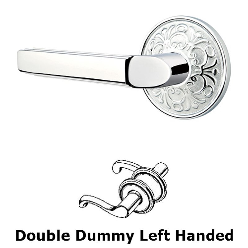 Double Dummy Left Handed Milano Door Lever With Lancaster Rose in Polished Chrome
