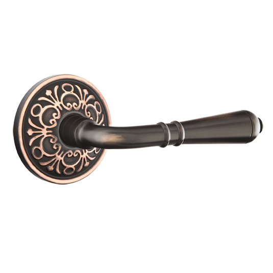 Double Dummy Right Handed Turino Door Lever With Lancaster Rose in Oil Rubbed Bronze