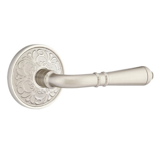 Double Dummy Right Handed Turino Door Lever With Lancaster Rose in Satin Nickel