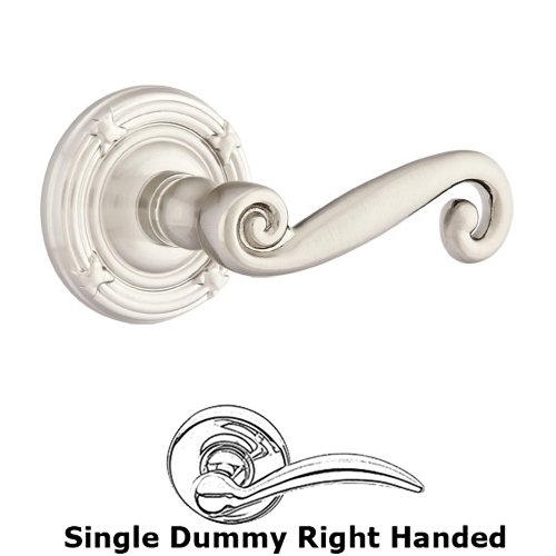 Single Dummy Right Handed Rustic Door Lever With Ribbon & Reed Rose in Satin Nickel