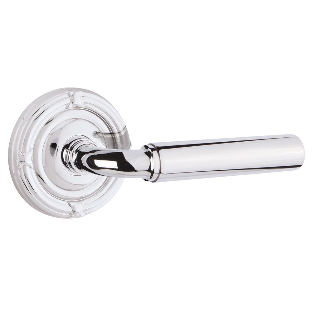 Single Dummy Right Handed Manning Door Lever With Ribbon & Reed Rose in Polished Chrome