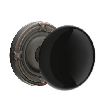 Double Dummy Ebony Porcelain Knob With Ribbon & Reed Rosette  in Oil Rubbed Bronze