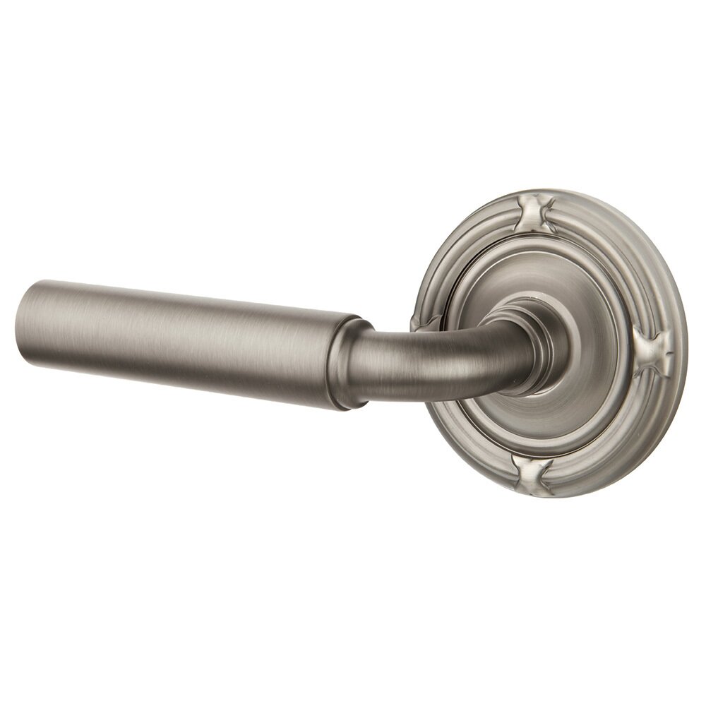 Double Dummy Left Handed Manning Door Lever With Ribbon & Reed Rose in Pewter