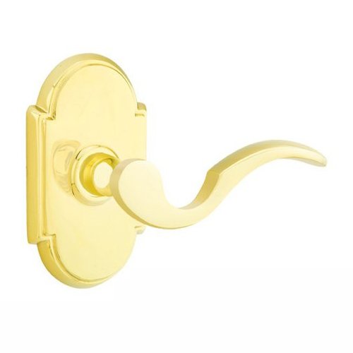 Double Dummy Right Handed Cortina Door Lever With #8 Rose in Polished Brass