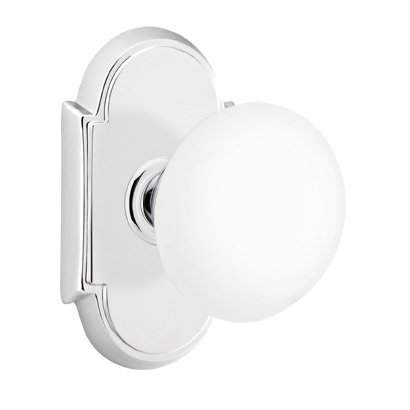 Double Dummy Ice White Porcelain Knob With #8 Rosette in Polished Chrome
