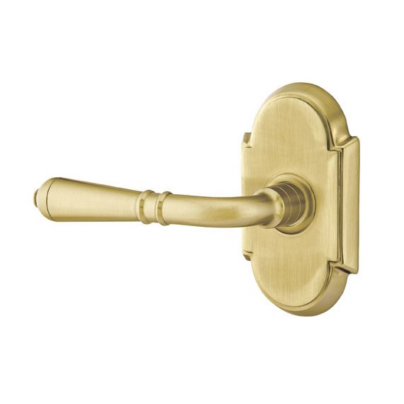 Double Dummy Left Handed Turino Door Lever With #8 Rose in Satin Brass