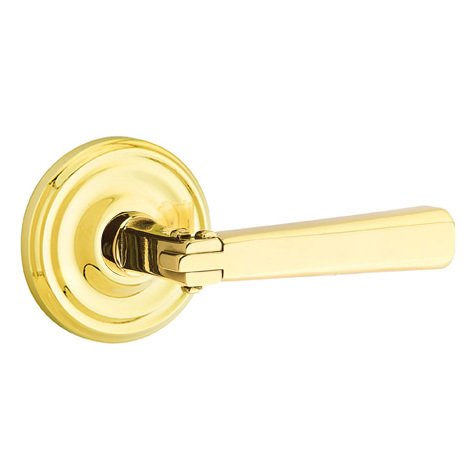 Right Handed Passage Arts & Crafts Door Lever with Regular Rose in Unlacquered Brass