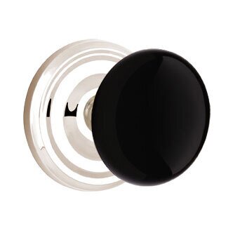 Passage Ebony Knob And Regular Rosette With Concealed Screws  in Polished Nickel