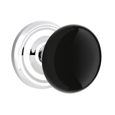 Passage Ebony Knob And Regular Rosette With Concealed Screws  in Polished Chrome