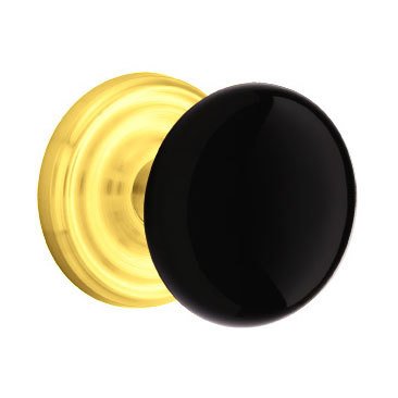Passage Ebony Knob And Regular Rosette With Concealed Screws  in Polished Brass