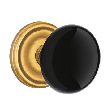 Passage Ebony Porcelain Knob With Regular Rosette  in French Antique Brass