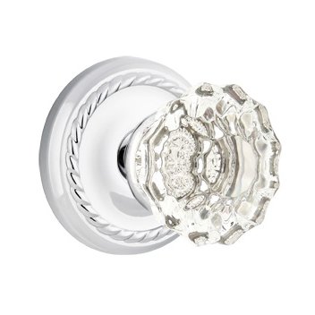 Astoria Passage Door Knob with Rope Rose and Concealed Screws in Polished Chrome
