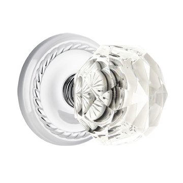 Diamond Passage Door Knob with Rope Rose and Concealed Screws in Polished Chrome
