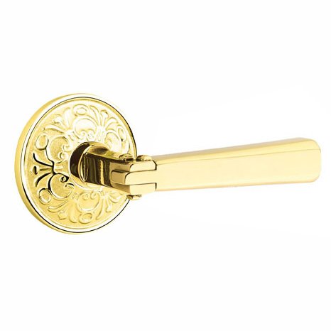 Passage Arts & Crafts Door Lever with Lancaster Rose with Concealed Screws in Unlacquered Brass