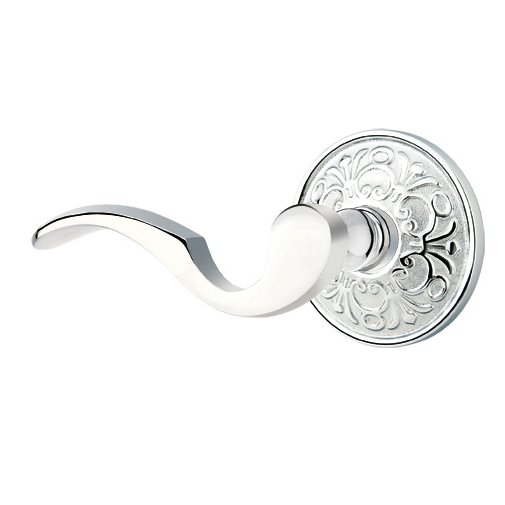 Passage Left Handed Cortina Door Lever With Lancaster Rose in Polished Chrome