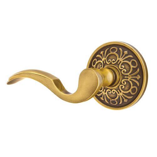 Passage Left Handed Cortina Door Lever With Lancaster Rose in French Antique Brass
