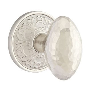 Passage Hammered Egg Door Knob with Lancaster Rose with Concealed Screws in Satin Nickel