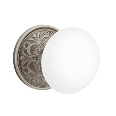 Passage Ice White Porcelain Knob With Lancaster Rosette  in Pewter