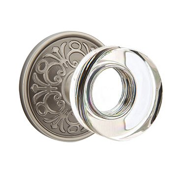 Modern Disc Glass Passage Door Knob with Lancaster Rose in Pewter