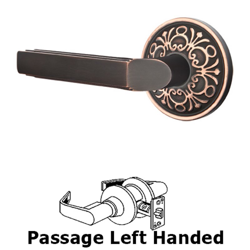 Passage Left Handed Milano Door Lever With Lancaster Rose in Oil Rubbed Bronze