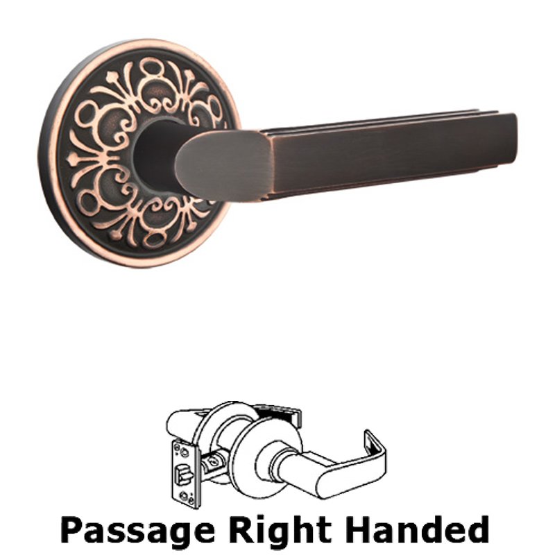 Passage Right Handed Milano Door Lever With Lancaster Rose in Oil Rubbed Bronze